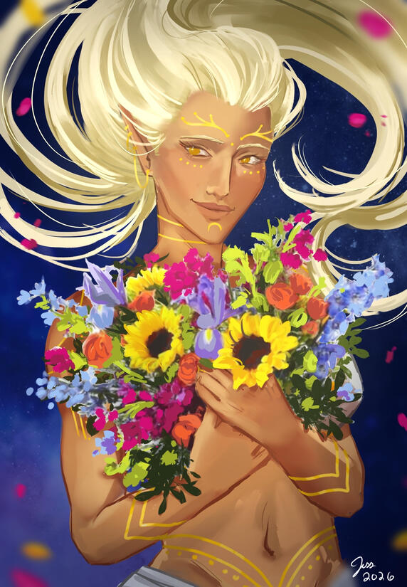 Serene - An art trade with my friend of his DND character, capturing a moment of beauty and grace in one of our sessions. 2026.