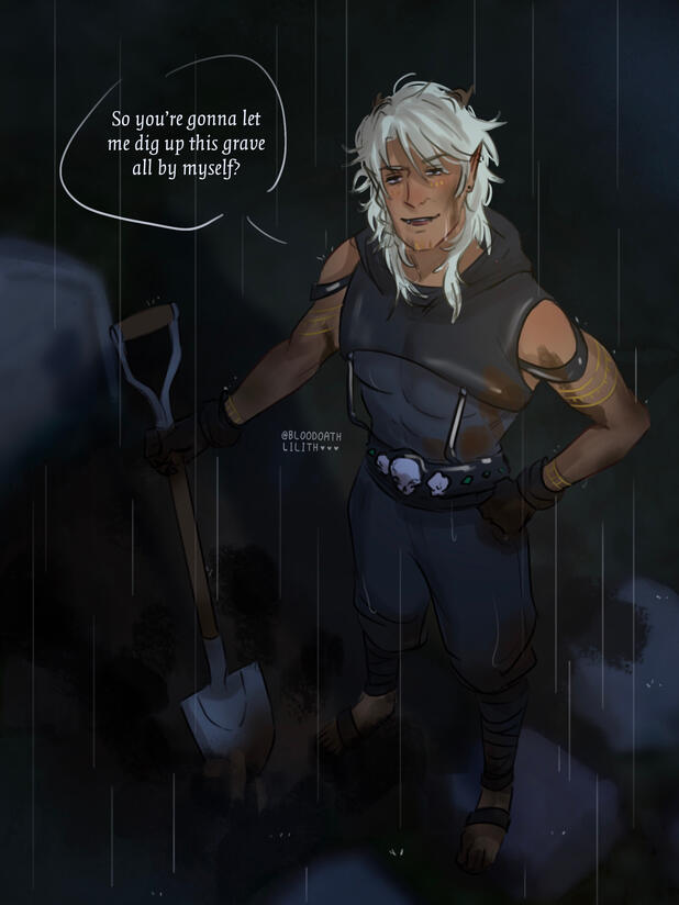 V'ziir-ag - My necromancer character being a weirdo in a graveyard. 2025.