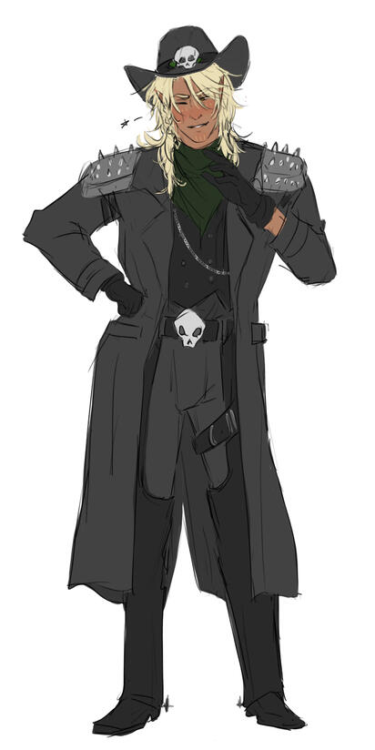 V'ziir-ag - My necromancer character in a cowboy outfit. Casual line and color. 2025.