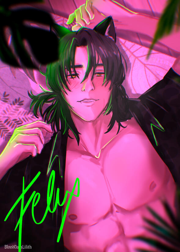 Stray Cats Felix: Photocard - A collaborative project between local AZ artists, we created a fictional boyband to make promotional material with! Felix the character and this illustration were created by me. 2025.