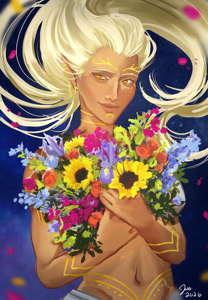 Serene - An art trade with my friend of his DND character, capturing a moment of beauty and grace in one of our sessions. 2026.